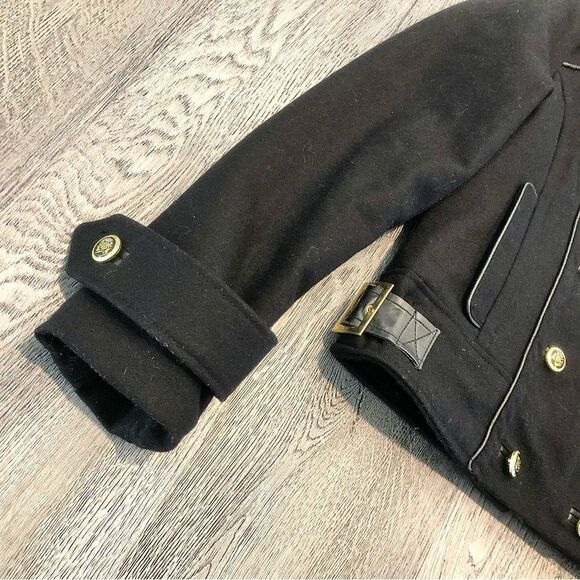 𝅺Coogi Womens Embroidered Wool Blend Varsity Jacket Fur Black Gold Small Vintage - Picture 3 of 7